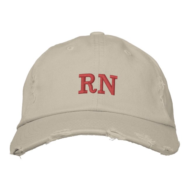 Registered Nurse RN Beige Red Embroidered Hat (Front)