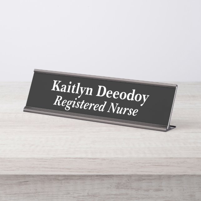 Registered Nurse RN Black Desk Name Plate (Front)