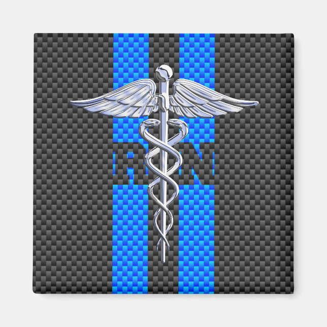Registered Nurse RN Caduceus Carbon Fiber Style Magnet (Front)