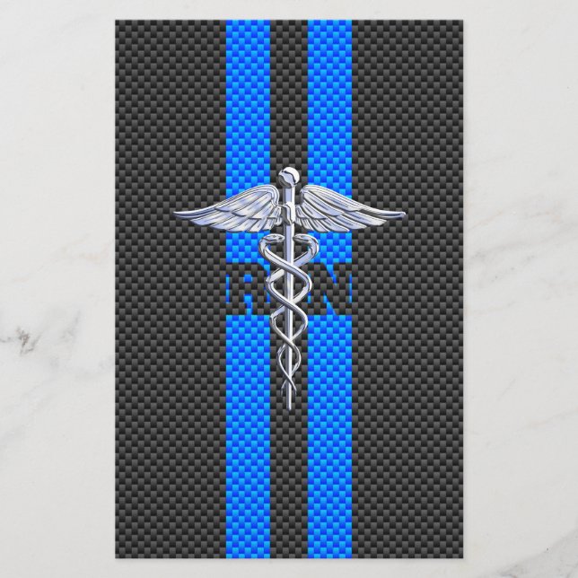 Registered Nurse RN Caduceus Carbon Fibre Decor Stationery (Front)