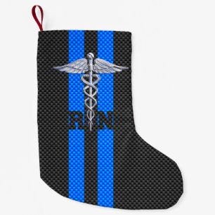 Registered Nurse RN Caduceus Carbon Fibre Stripes Small Christmas Stocking