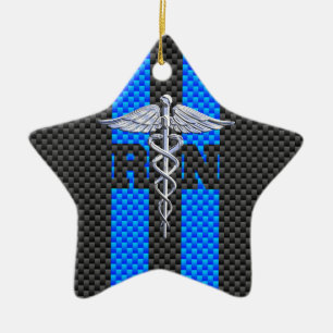 Registered Nurse RN Caduceus Carbon Fibre Style Ceramic Tree Decoration