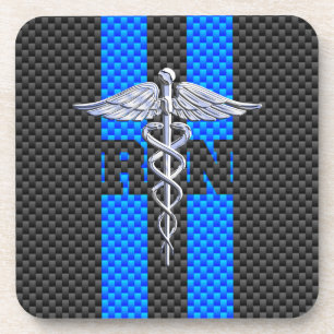 Registered Nurse RN Caduceus Carbon Fibre Style Coaster