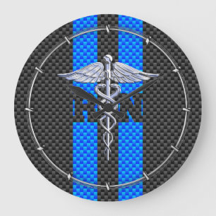 Registered Nurse RN Caduceus Carbon Fibre Style Large Clock