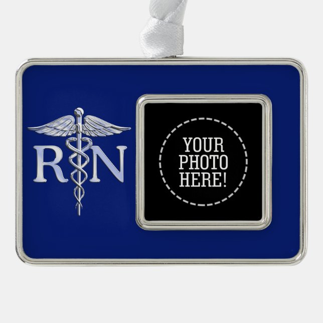 Registered Nurse RN Caduceus Design Silver Plated Framed Ornament (Front)