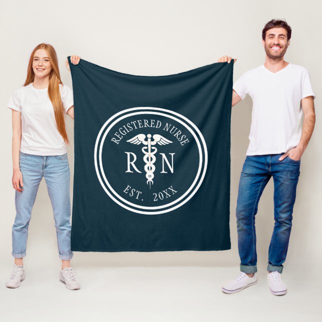 Registered Nurse RN Caduceus Graduation Year Blue Fleece Blanket (In Situ)