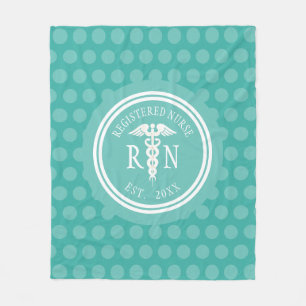Registered Nurse RN Caduceus Graduation Year Teal Fleece Blanket