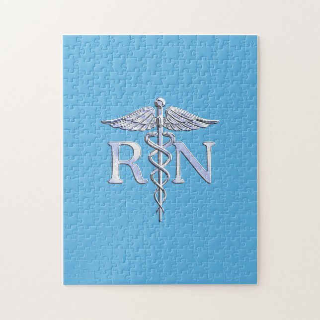 Registered Nurse RN Caduceus on Baby Blue Jigsaw Puzzle (Vertical)