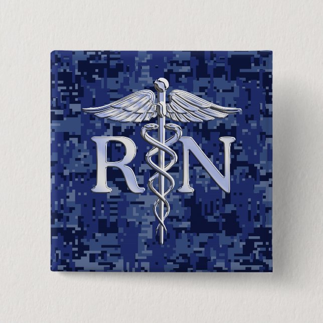 Registered Nurse RN Caduceus on Blue Camo 15 Cm Square Badge (Front)