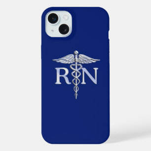 Registered Nurse RN Caduceus on Blue Decor iPhone 15 Plus Case