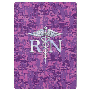 Registered Nurse RN Caduceus on Fuchsia Camo Clipboard