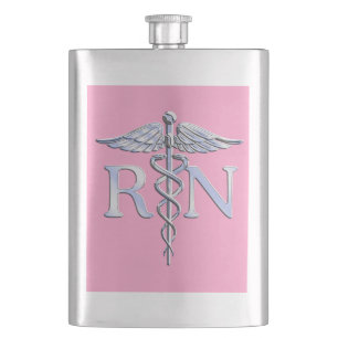 Registered Nurse RN Caduceus on Light Pink Decor Hip Flask