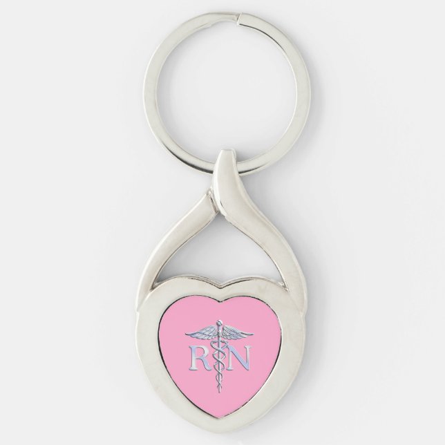 Registered Nurse RN Caduceus on Light Pink Decor Key Ring (Front)