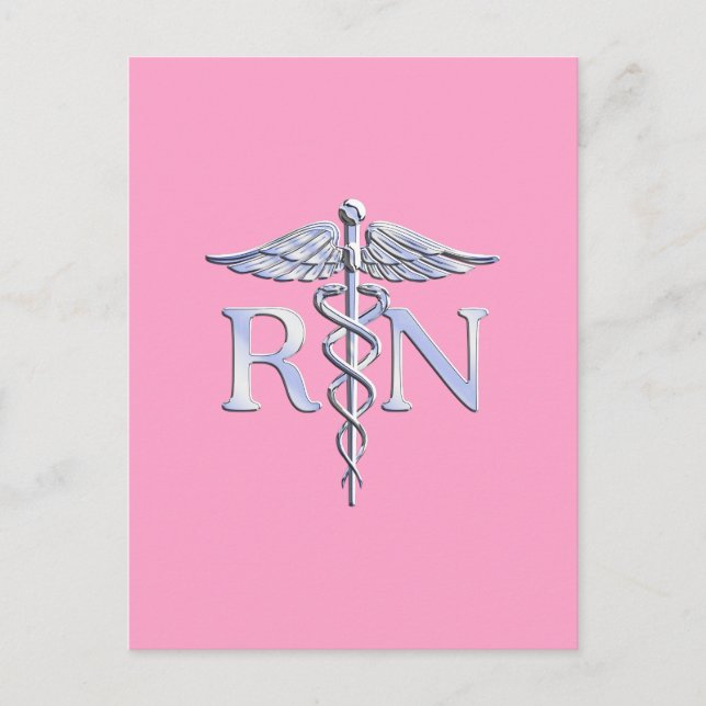 Registered Nurse RN Caduceus on Light Pink Decor Postcard (Front)