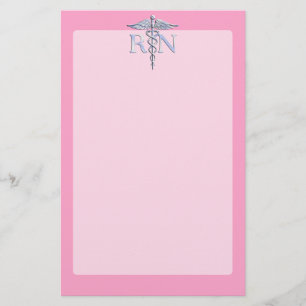 Registered Nurse RN Caduceus on Light Pink Decor Stationery