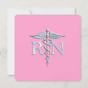 Registered Nurse RN Caduceus on Light Pink Invitation
