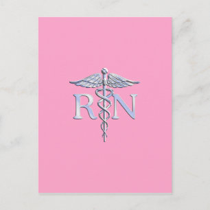 Registered Nurse RN Caduceus on Light Pink Postcard