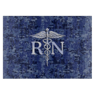 Registered Nurse RN Caduceus on Navy Blue Camo Cutting Board