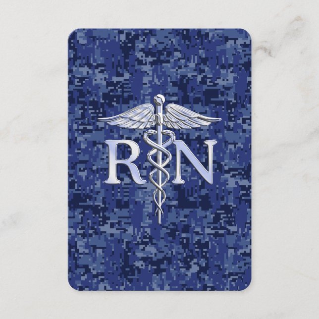 Registered Nurse RN Caduceus on Navy Blue Camo Enclosure Card (Front)