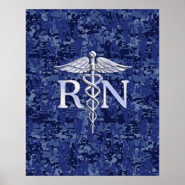 Registered Nurse RN Caduceus on Navy Blue Camo Poster (Front)