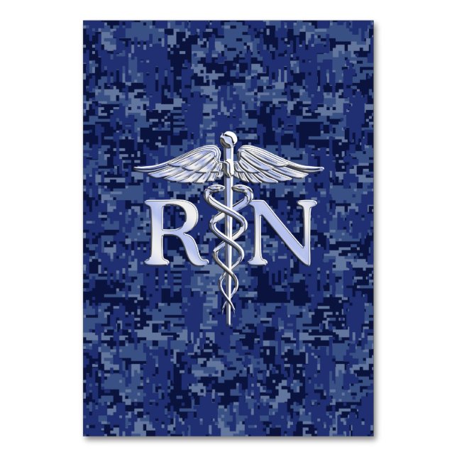 Registered Nurse RN Caduceus on Navy Camo Table Number (Front)
