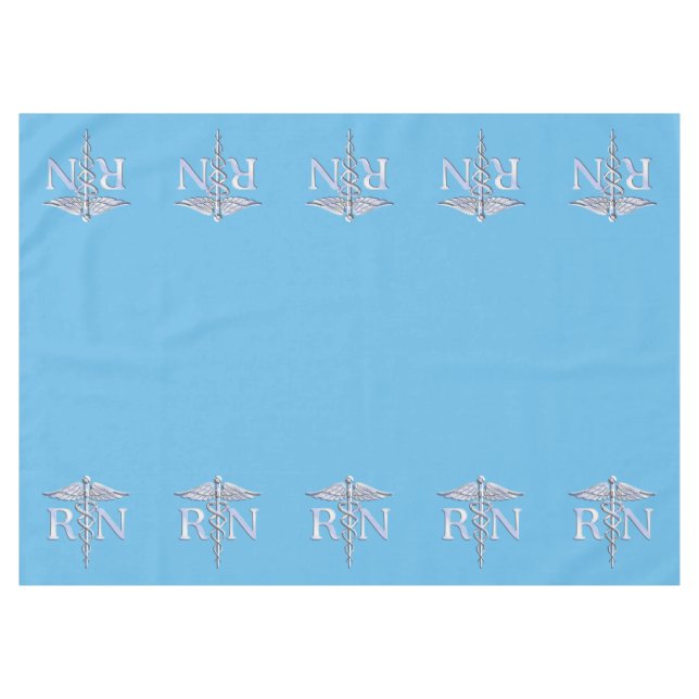 Registered Nurse RN Caduceus on Pastel Blue Tablecloth (Front (Horizontal))