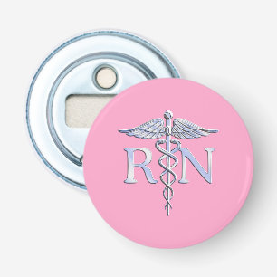 Registered Nurse RN Caduceus on Pastel Pink Bottle Opener