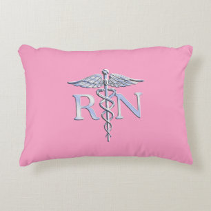 Registered Nurse RN Caduceus on Pastel Pink Decorative Cushion