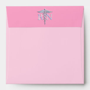 Registered Nurse RN Caduceus on Pastel Pink Envelopes