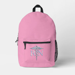 Registered Nurse RN Caduceus on Pastel Pink Printed Backpack
