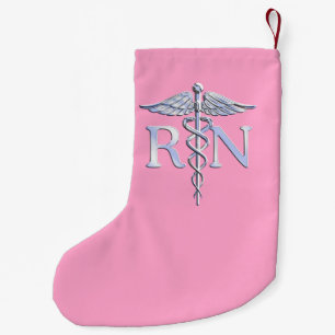 Registered Nurse RN Caduceus on Pastel Pink Small Christmas Stocking