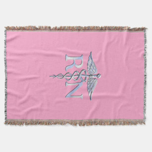 Registered Nurse RN Caduceus on Pastel Pink Throw Blanket