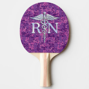 Registered Nurse RN Caduceus on Pink Camouflage Ping Pong Paddle