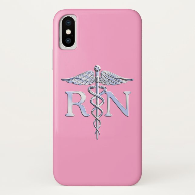 Registered Nurse RN Caduceus on Pink Rose Case-Mate iPhone Case (Back)