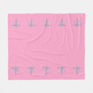 Registered Nurse RN Caduceus on Pink Rose Fleece Blanket