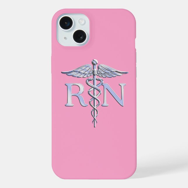 Registered Nurse RN Caduceus on Pink Rose iPhone Case (Back)