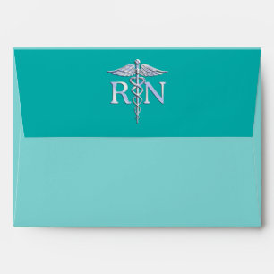 Registered Nurse RN Caduceus on Turquoise Decor Envelopes