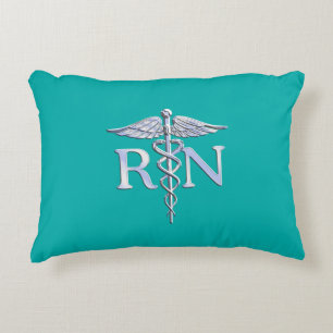 Registered Nurse RN Caduceus on Turquoise Decorative Cushion