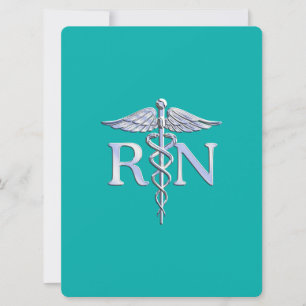 Registered Nurse RN Caduceus on Turquoise Invitation