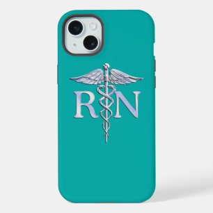 Registered Nurse RN Caduceus on Turquoise iPhone 15 Plus Case