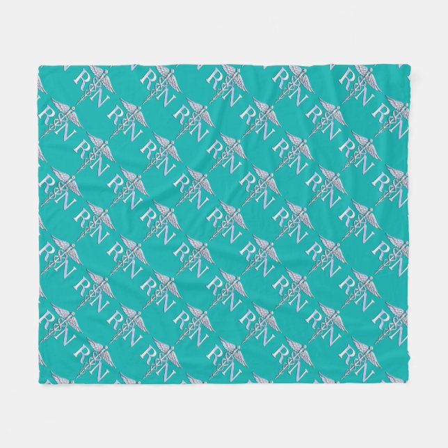 Registered Nurse RN Caduceus on Vibrant Turquoise Fleece Blanket (Front (Horizontal))