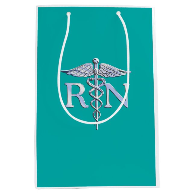 Registered Nurse RN Caduceus on Vibrant Turquoise Medium Gift Bag (Front)