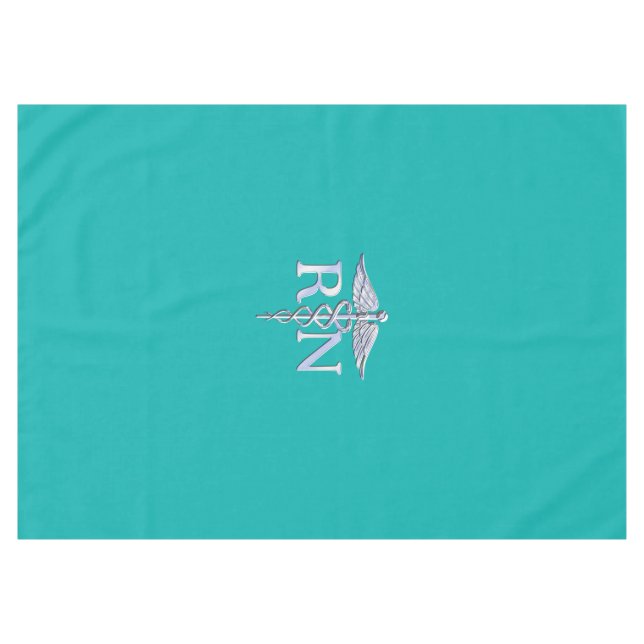 Registered Nurse RN Caduceus on Vibrant Turquoise Tablecloth (Front (Horizontal))