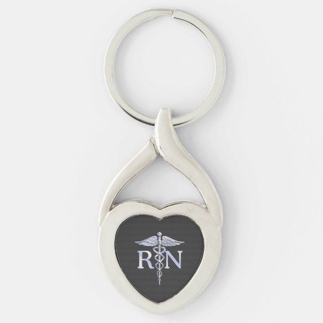 Registered Nurse RN Caduceus Snakes Black Carbon Key Ring (Front)