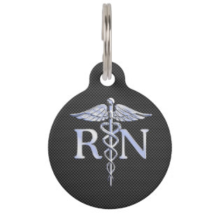 Registered Nurse RN Caduceus Snakes Black Carbon Pet Tag