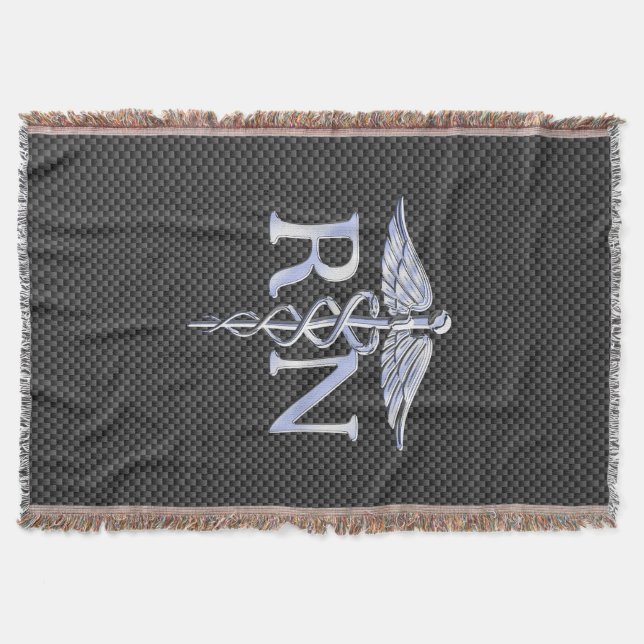 Registered Nurse RN Caduceus Snakes Carbon Throw Blanket (Front)