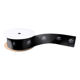 Registered Nurse RN Caduceus Snakes on Black Decor Satin Ribbon