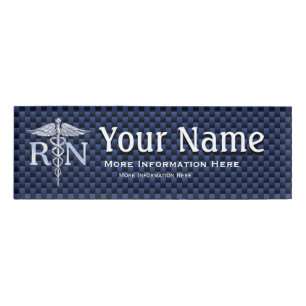Registered Nurse RN Caduceus Snakes on blue carbon Name Tag