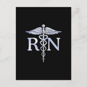 Registered Nurse RN Caduceus Snakes Solid Black Postcard