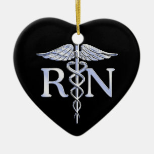 Registered Nurse RN Caduceus Snakes Style on Black Ceramic Tree Decoration